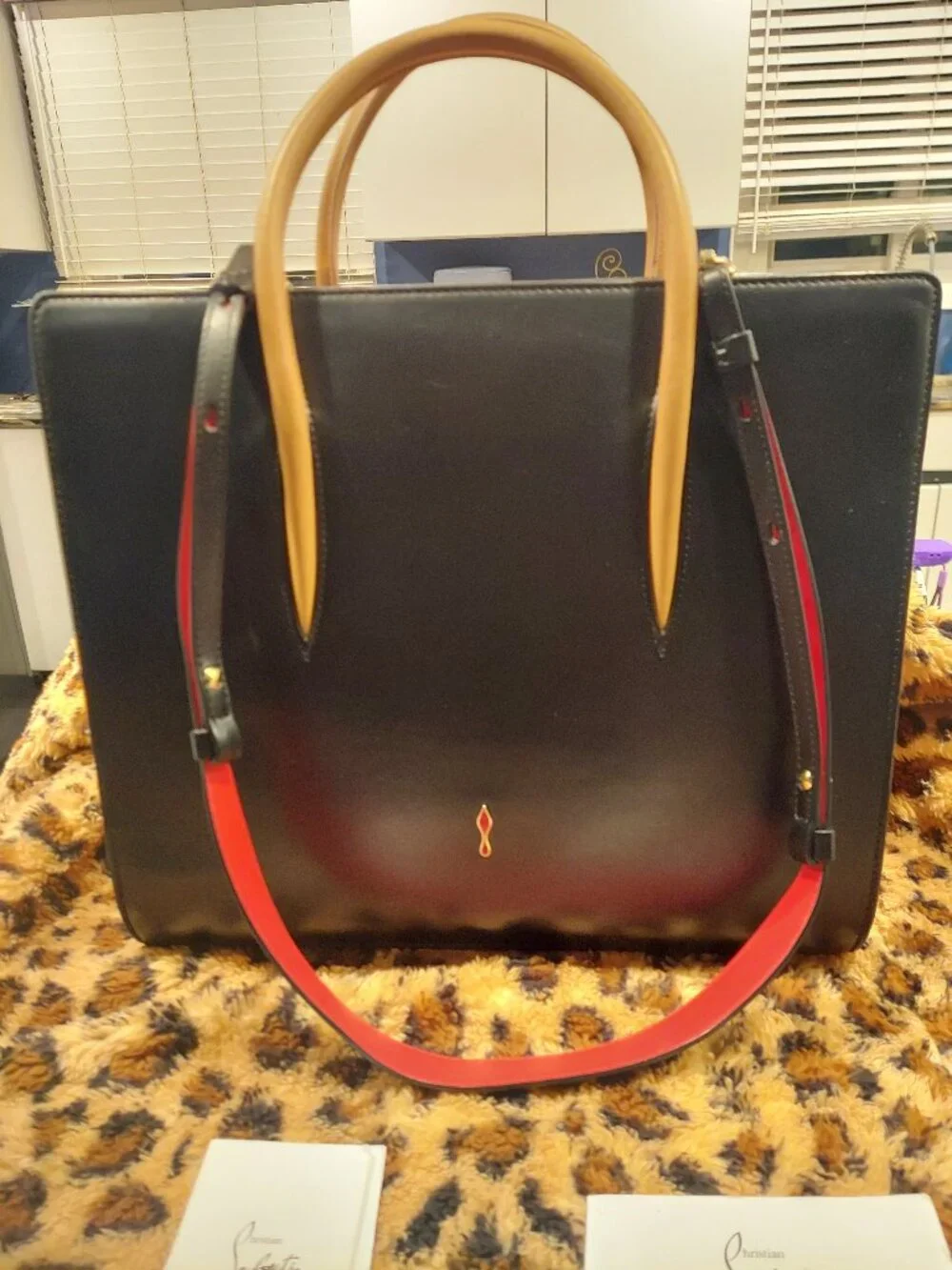 Christian Louboutin Paloma Large Calf Paris / Patent Leopard Spiked Tote